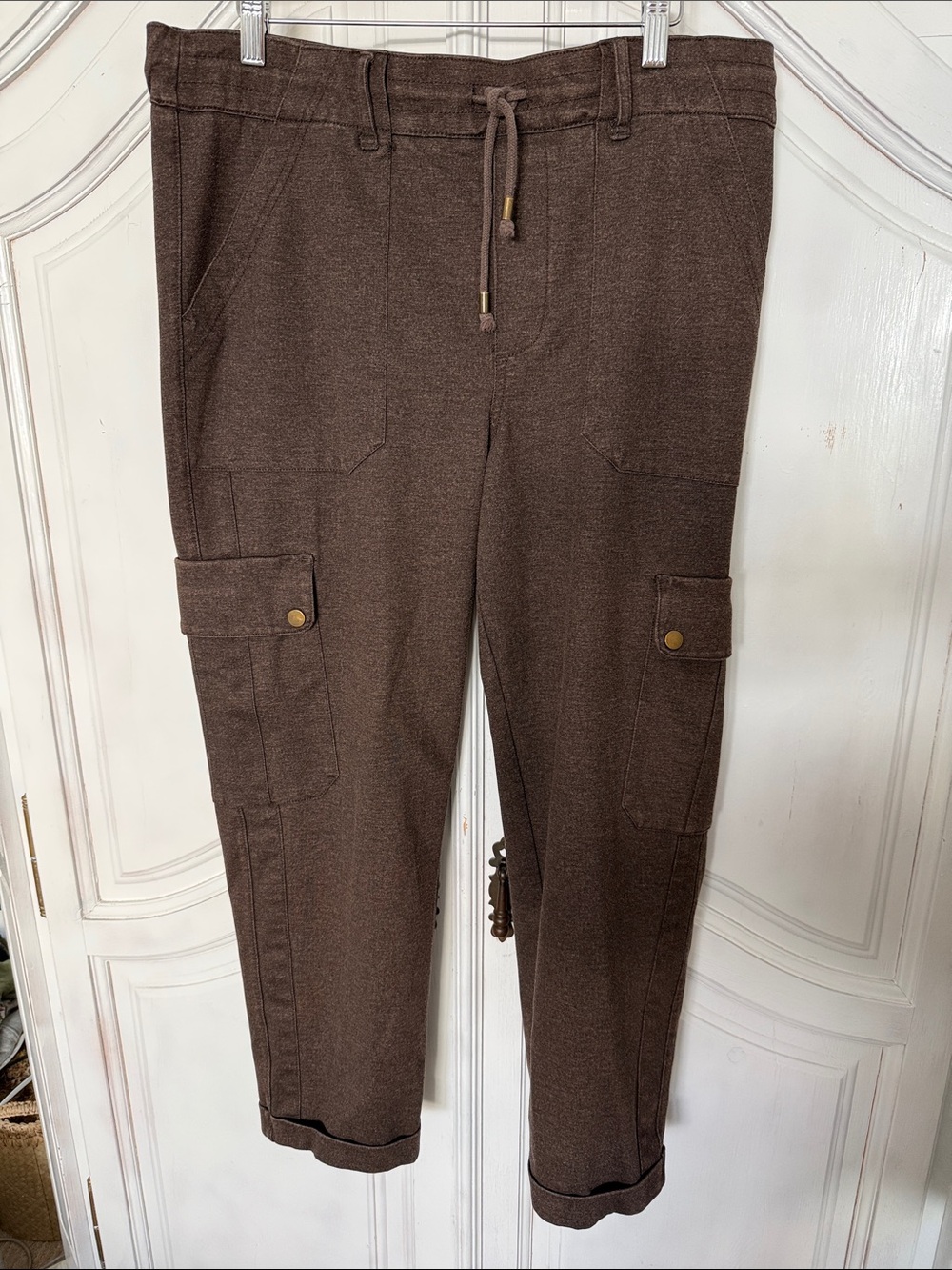 Democracy Women’s XL Brown Cargo Jogger Pants Drawstring Cuffed Utility